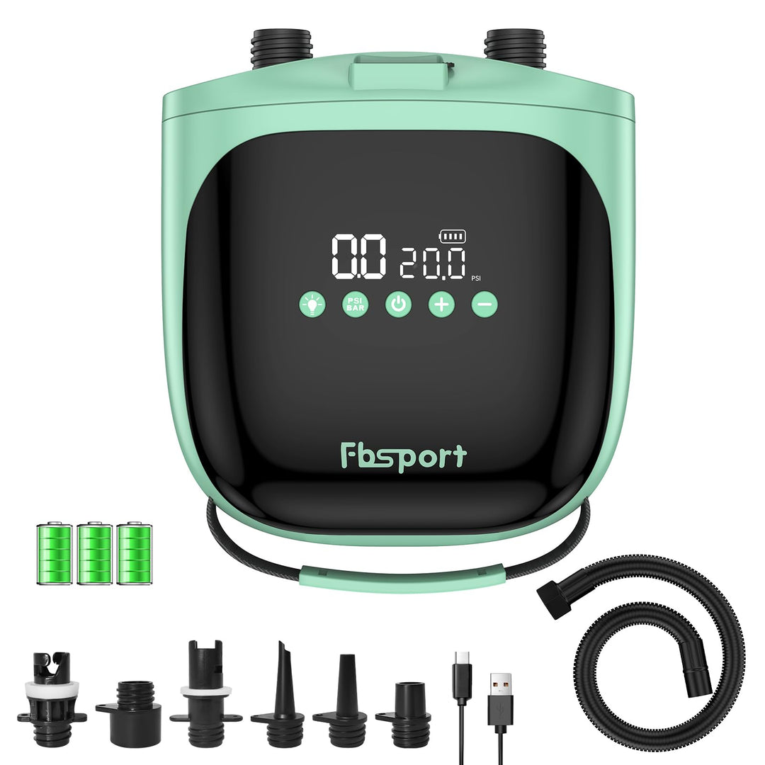 SUP Pumpe Elektrisch mit Akku, 20 PSI Hochdruck Luftpumpe, Wiederaufladbar, Auto-Off, 2-Stufen Infla