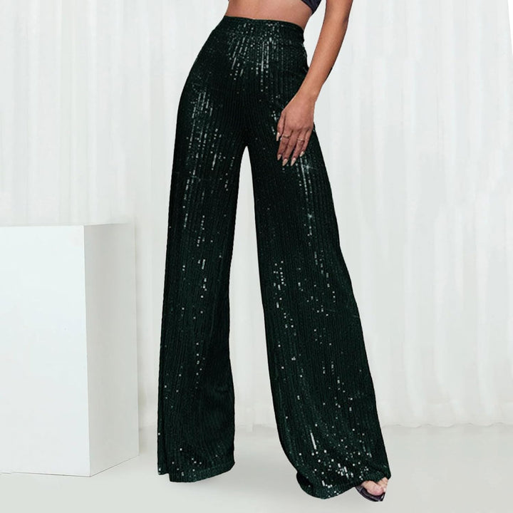 Generisch 2025, lässige Paillettenhose, glitzernde Pailletten, hohe Taille, weites Bein, Schlaghose,