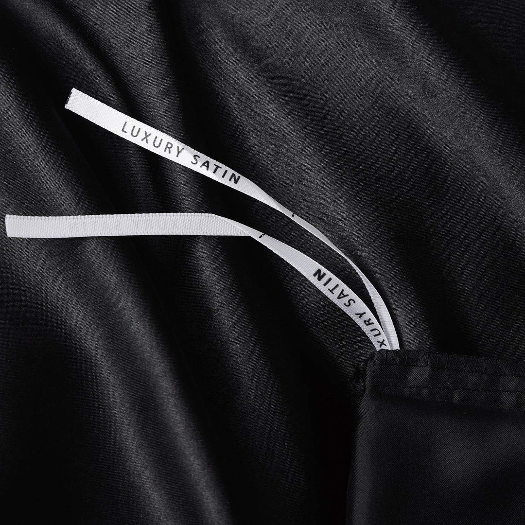 Boqingzhu Glanzsatin Bettwäsche 135x200cm 4Teilig Schwarz Uni Glatt Seide Satin Bettwäsche Set 2 Bet