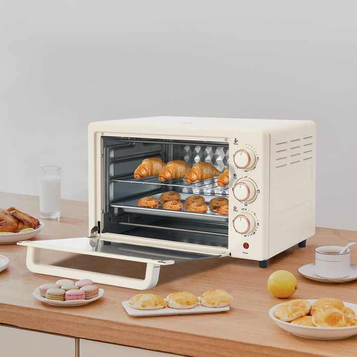 22L Minibackofen Elektrobackofen mit Umluft, Kompakter Backofen mit 60 Minuten Timer, Grillrost &amp; Ba