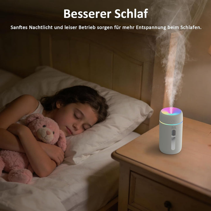 Mini Luftbefeuchter für Schlafzimmer Kinderzimmer Pflanzen,7-Farben-Licht 28dB Silent Air Humidifier