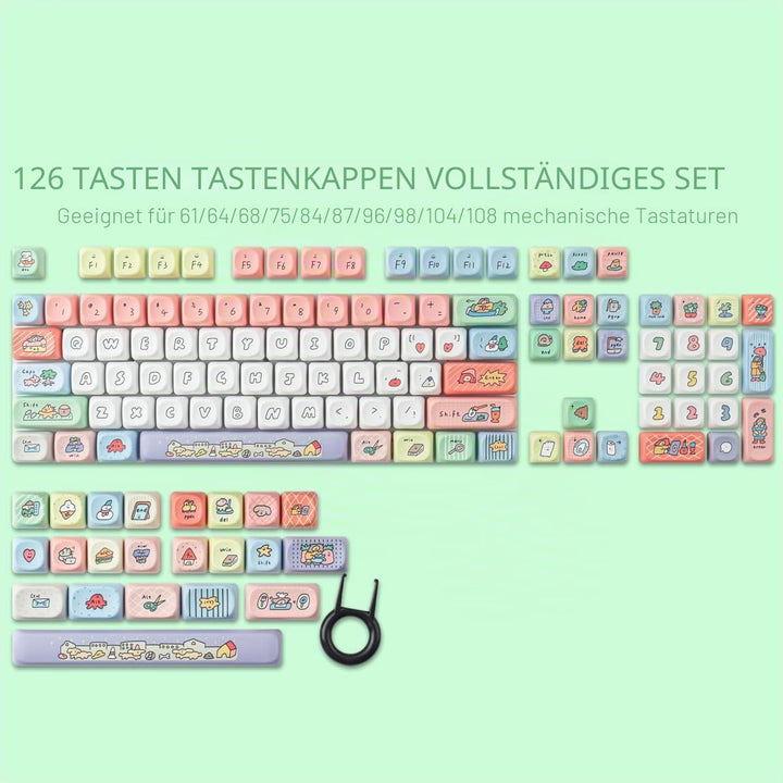 Tsungup PBT Keycaps, Custom Cute Keycaps 126 Tasten MOA Profil Dye-Sublimation Keycap Set Kompatibel