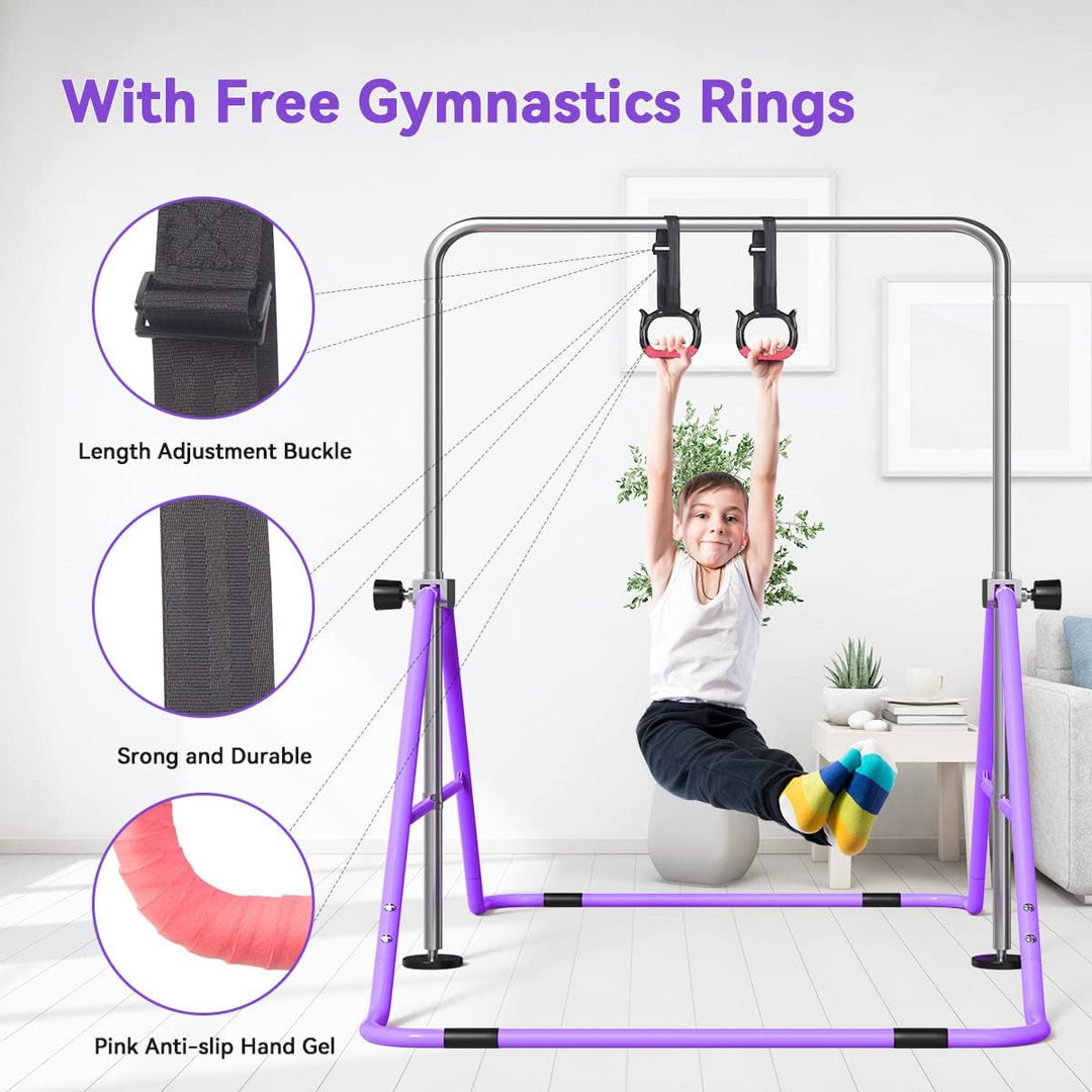 FBSPORT Kids Gymnastics Bar with Adjustable Folding Horizontal Bar Pull Up Expandable Junior Home Eq