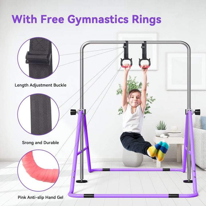 FBSPORT Kids Gymnastics Bar with Adjustable Folding Horizontal Bar Pull Up Expandable Junior Home Eq