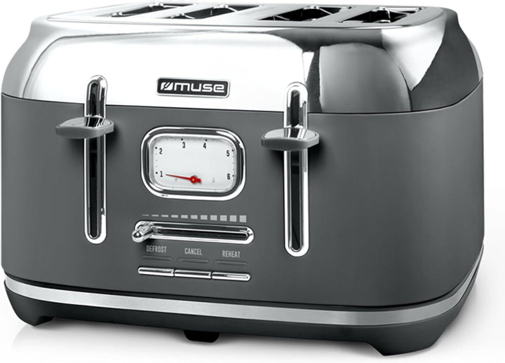 Muse Edelstahl-Toaster im grauen Retro Design, analoge Anzeige, beleuchtete Tasten, 6 Bräunungsstufe
