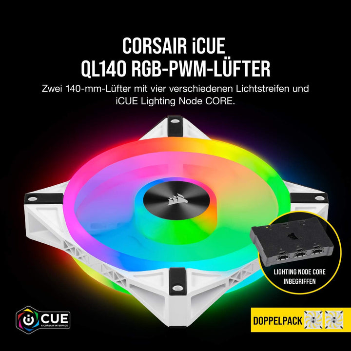 Corsair iCUE QL140 RGB, 140-mm-RGB-LED-PWM-Lüfter (68 Einzeln Ansteuerbare RGB-LEDs, Schwindigkeiten