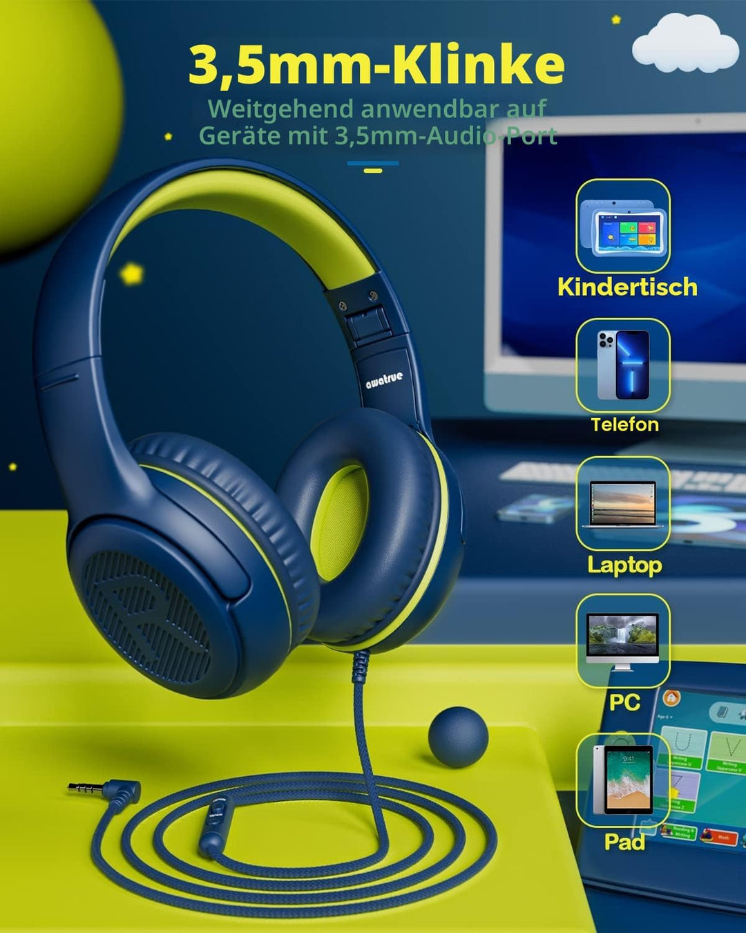 Kinder Kopfhörer für die Schule Kleinkind verkabelt mit Mikrofon Plug in Bulk Jungen Headset Mädchen
