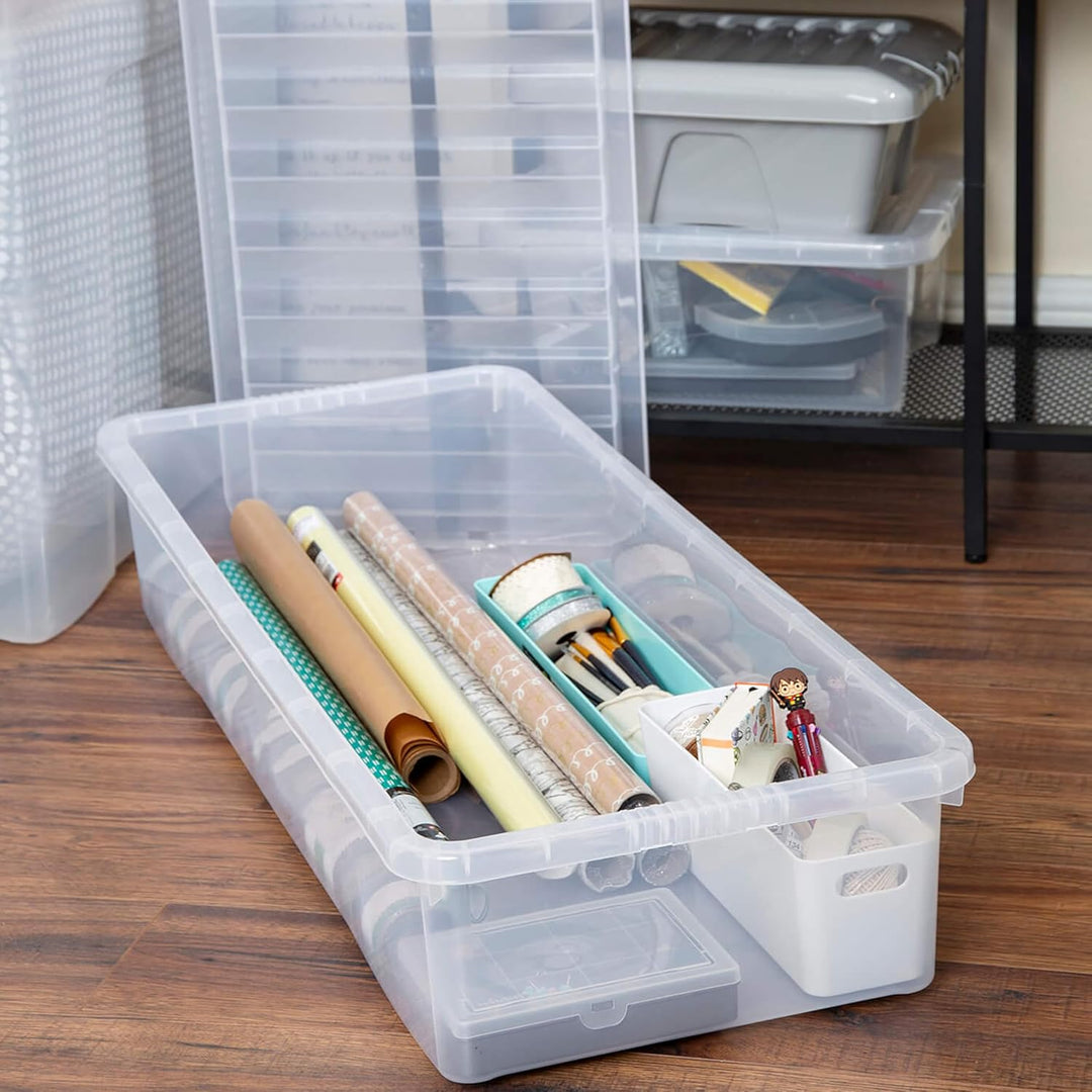 Unterbettbox mit Deckel transparent 55 Liter Stapelbar Aufbewahrungs Box Unterbett Kiste Multifunkti