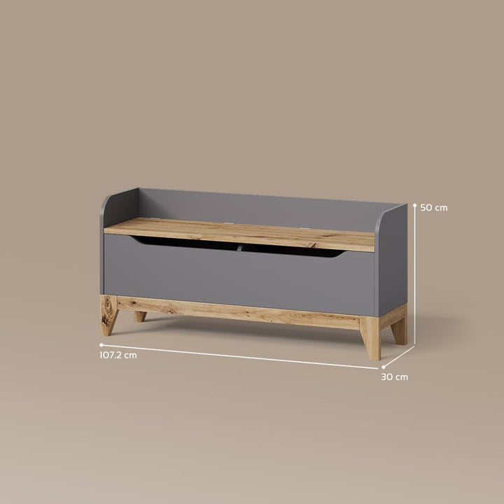 Livinity Spielzeugtruhe Malia, Grau/Artisan, 107.2 x 50 cm mit Sitzbank Grey/Artisan Oak, Grey/Artis
