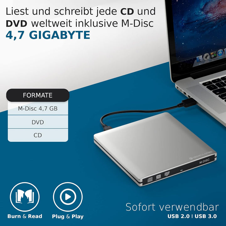 techPulse120 DVD Brenner M-Disc externes DVDRW CD Laufwerk Ultraslim Superdrive Portable Laufwerk CD