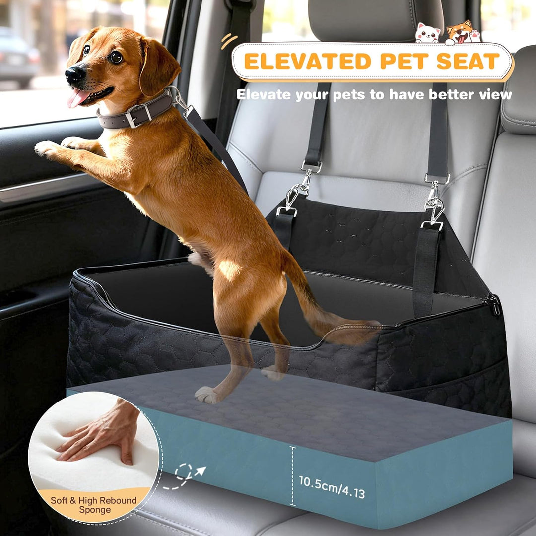 Hunde Autositz für Mittlere/Grosse, Abnehmbarer und Waschbarer Sitzerhöher Hundebett Auto mit Wasser