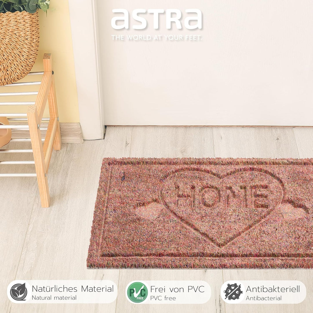 ASTRA Moderne Fussmatte Haustür - Kokosmatte 2er Set 45x75cm Herz braun - rutschfeste Schmutzfangmat