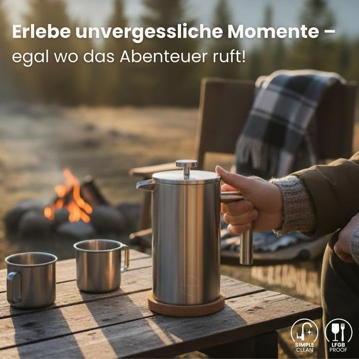 French Press Edelstahl 1000ml I Thermo Kaffeebereiter isoliert I Doppelwandig incl. 3 Ersatzfilter &