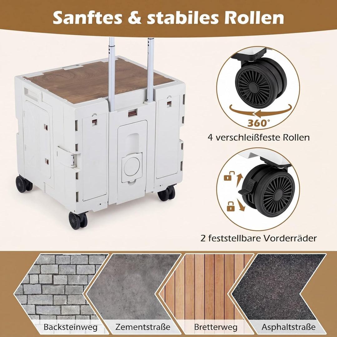 COSTWAY Einkaufstrolley klappbar, Einkaufswagen 75L, Einkaufskorb mit Deckel, Rollen & verstellbarem