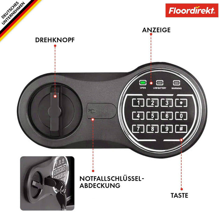 Floordirekt Tresor Grasberg Möbeltresor Safe - 20 x 31 x 20 cm, Anthrazit - elektronisches Zahlensch