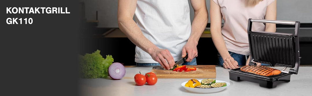 Kontaktgrill 2-in-1 – Kontakt- & Flächengrill mit Temperaturregelung – Antihaftplatten, Edelstahlgeh