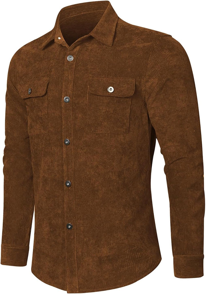 Elegancity Herren Hemd Cord Langarm Freizeithemd Männer Jacke Regular Fit Button Up Hemdjacke Mit Kl