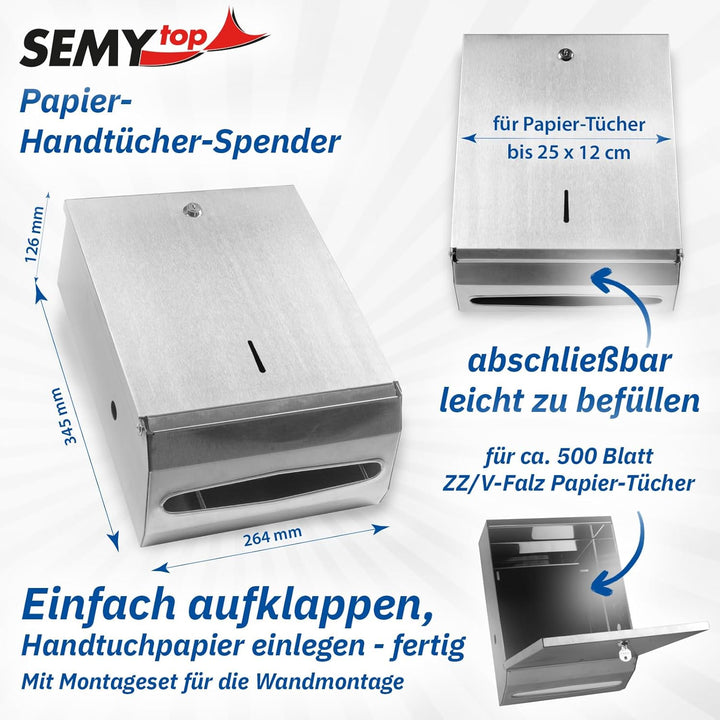 SemyTop Top ST-88672 Falthandtuch-Spender für ZZ-Falz, Edelstahl, metall, 28 ZZ/V Falten, ZZ/V Falte