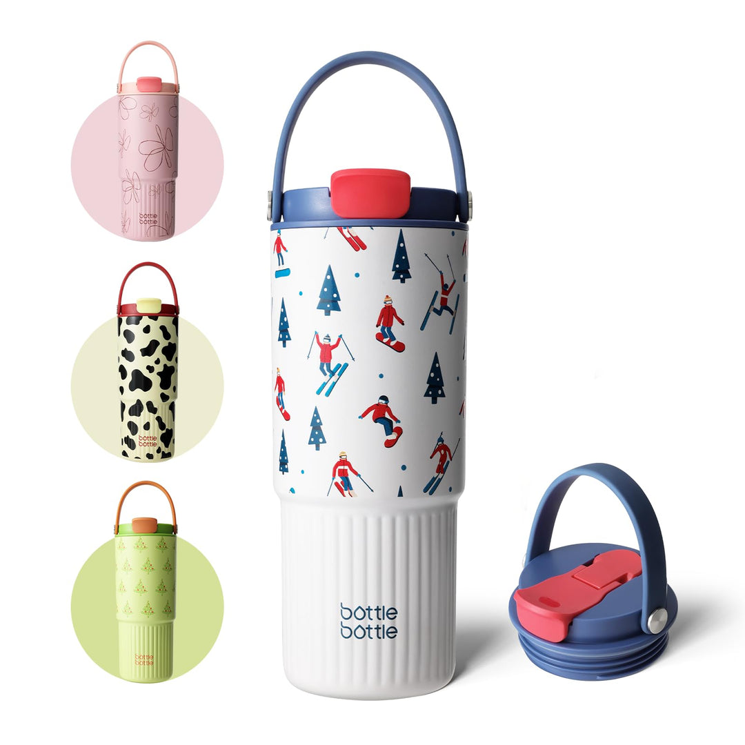 Bottle Bottle Isolierte Wasserflasche mit Trinkhalm und Henkel, Edelstahl-Wasserflaschen für Auto, S