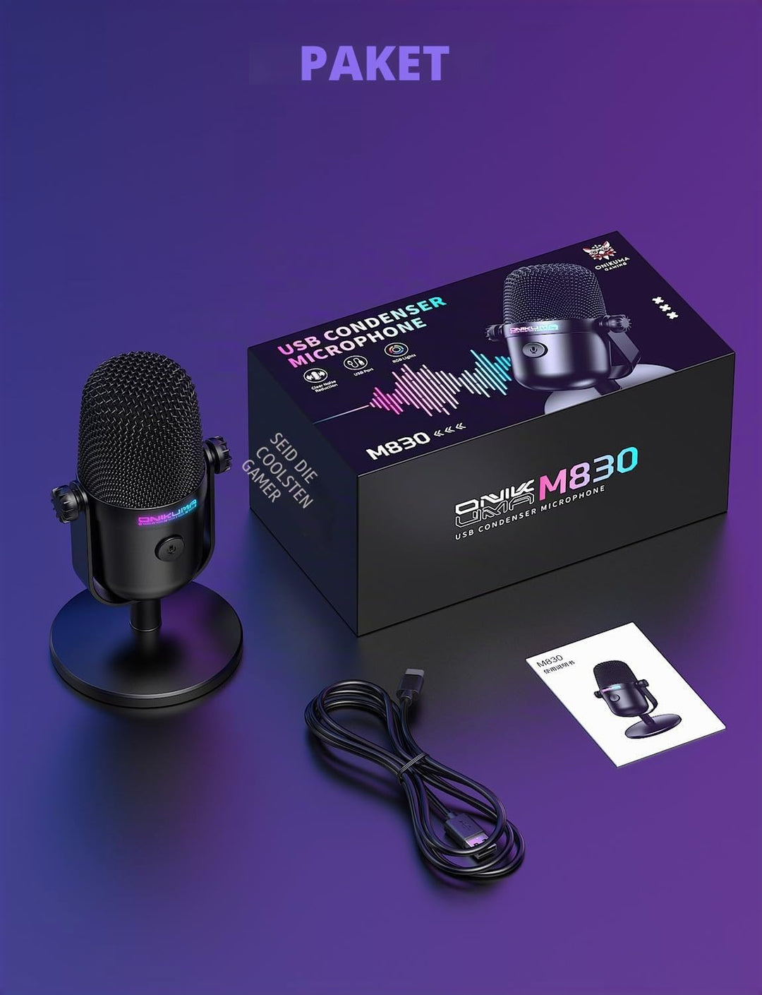 Gaming-Mikrofon mit Geräuschunterdrückung & Stummschalttaste, USB-Kondensatormikrofon für Streaming/