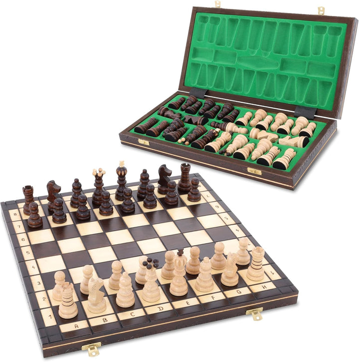 Schachspiel Schach Schachbrett Holz hochwertig 42 x 42 cm - Chess Board Set klappbar mit Schachfigur