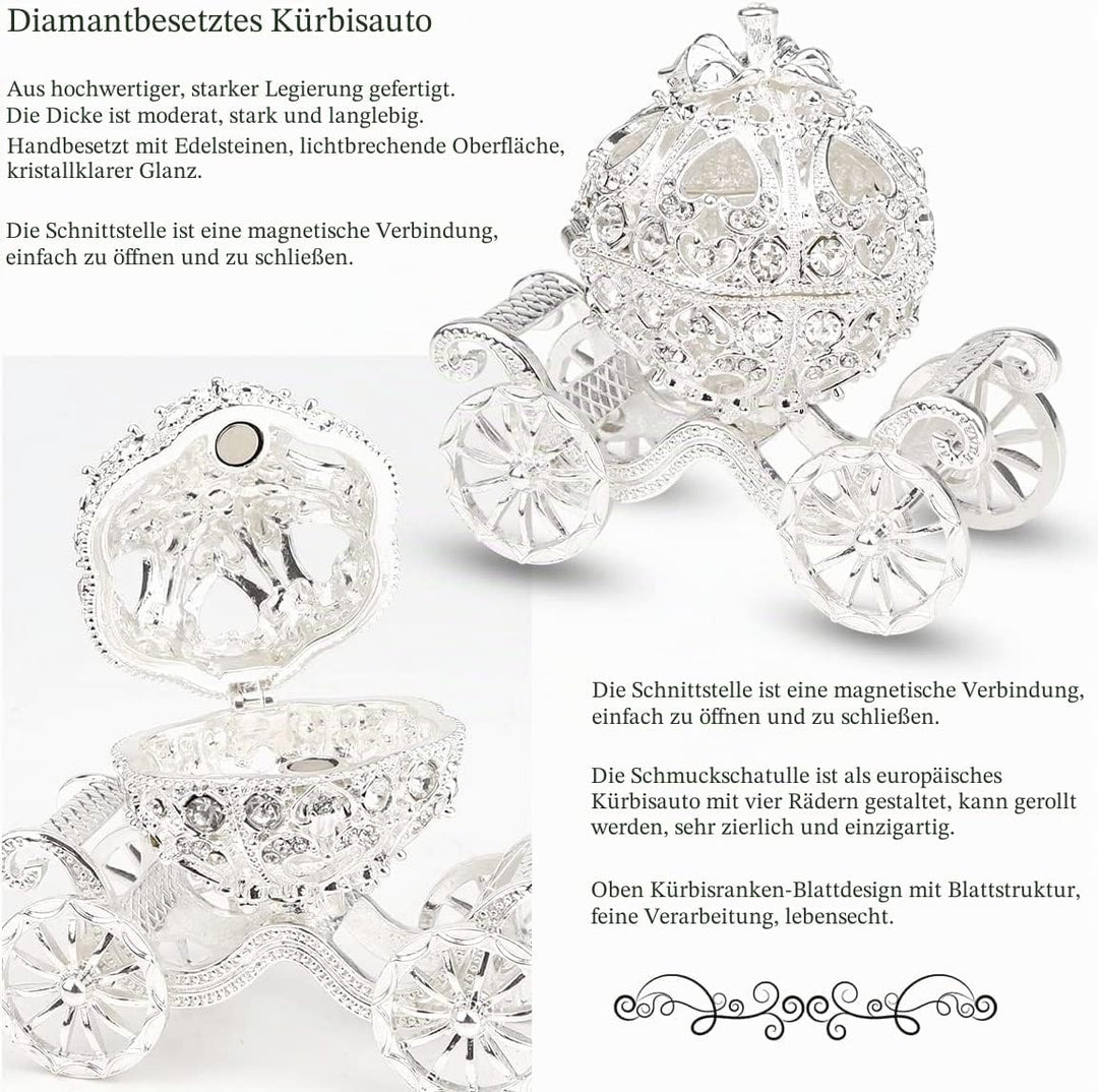 Duokon Kürbiskutsche, Strass Kristall Kürbis Kutsche Trinket Box, Schmuckschatulle zur Aufbewahrung