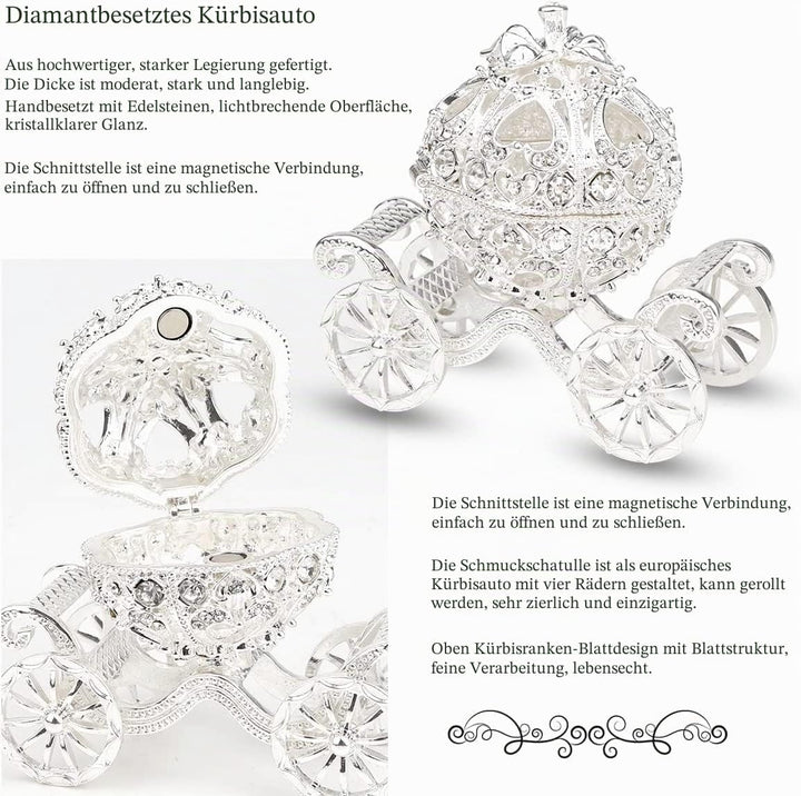 Duokon Kürbiskutsche, Strass Kristall Kürbis Kutsche Trinket Box, Schmuckschatulle zur Aufbewahrung