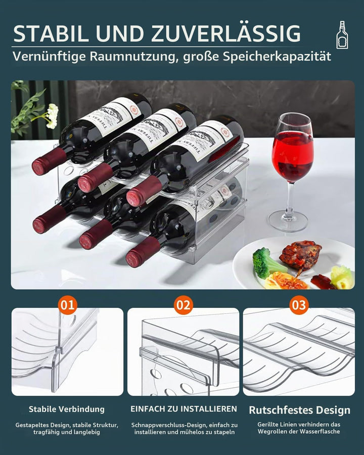 Flaschenhalter Kühlschrank Stapelbar 6 Flaschen - Effizienter Flaschen Organizer für Kühlschrank und
