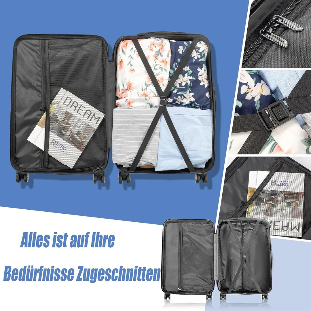 LALAHO Kofferset, 3-teilig (M, L, XL), Leichte Hartschalen-Trolleys aus ABS, Robust und Langlebig, H
