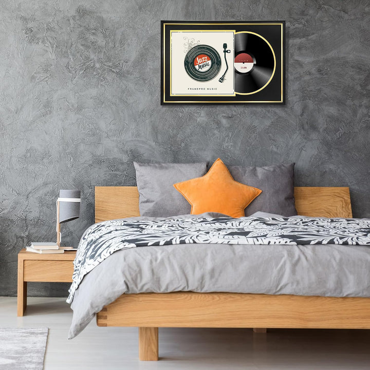 FramePro Schallplattenrahmen mit 2 doppelseitigen Passepartouts (schwarz über gold), Jukebox-Schallp