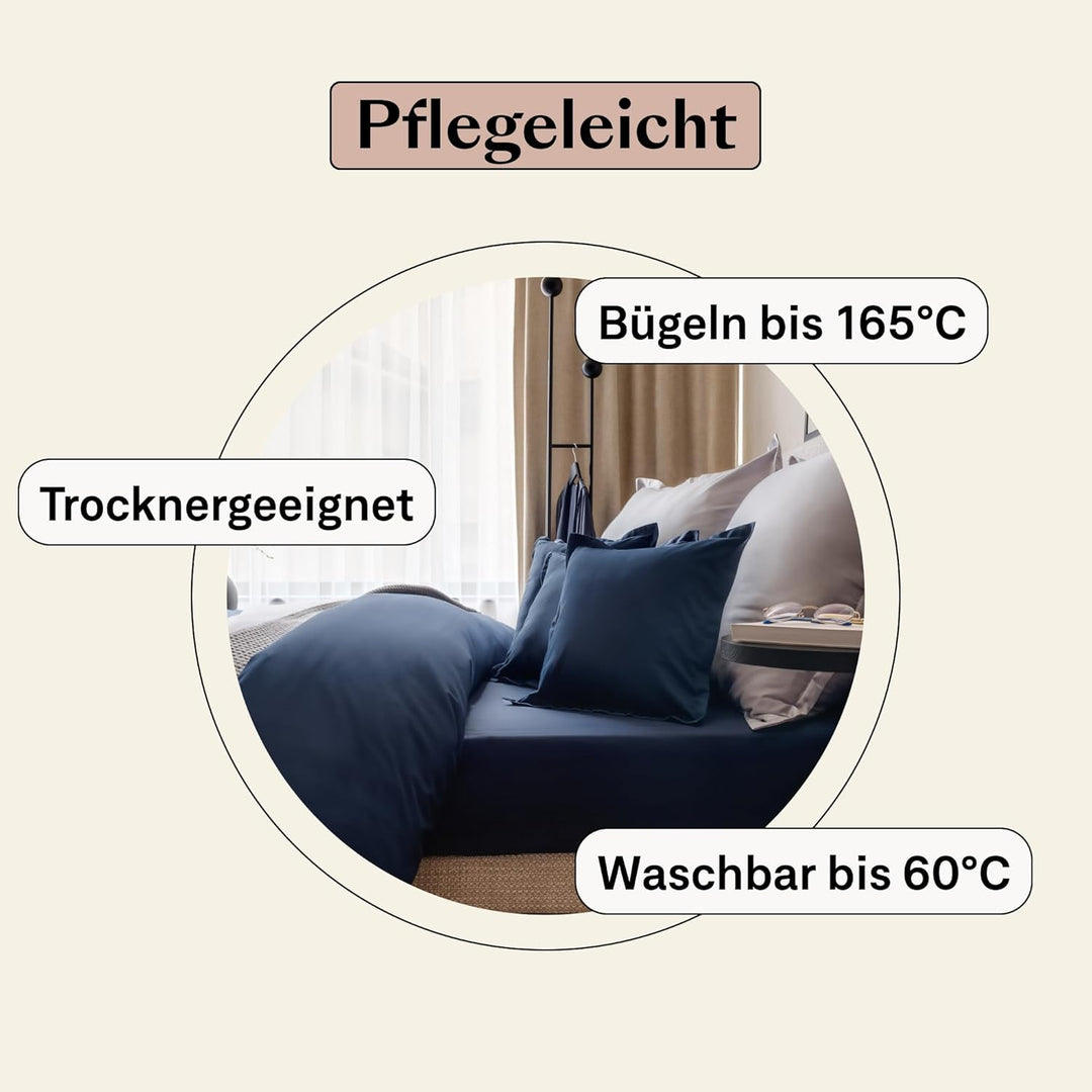 Amqua Mako Satin Bettwäsche Set 155x220cm + Kissenbezug 40x80cm, 100% ägyptische Baumwolle (Zertifiz