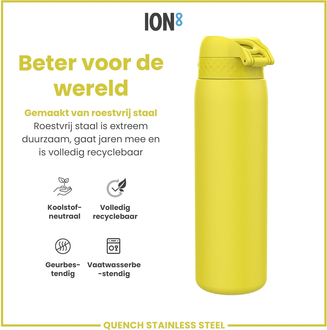 ion8 1 Liter Leicht Edelstahl Trinkflasche, Nicht Isoliert, Auslaufsicher, Einhandöffnung, Sichere V