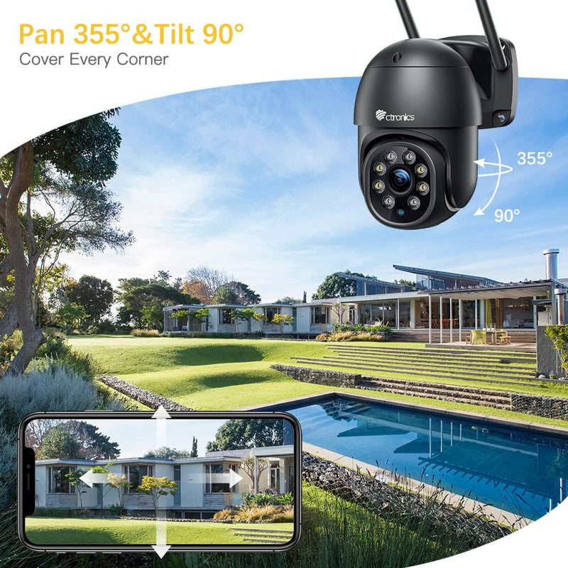 ctronics 2.5K 4MP Überwachungskamera Aussen WLAN, 2560×1440P PTZ WiFi 2,4/5GHz IP Kamera Outdoor mit