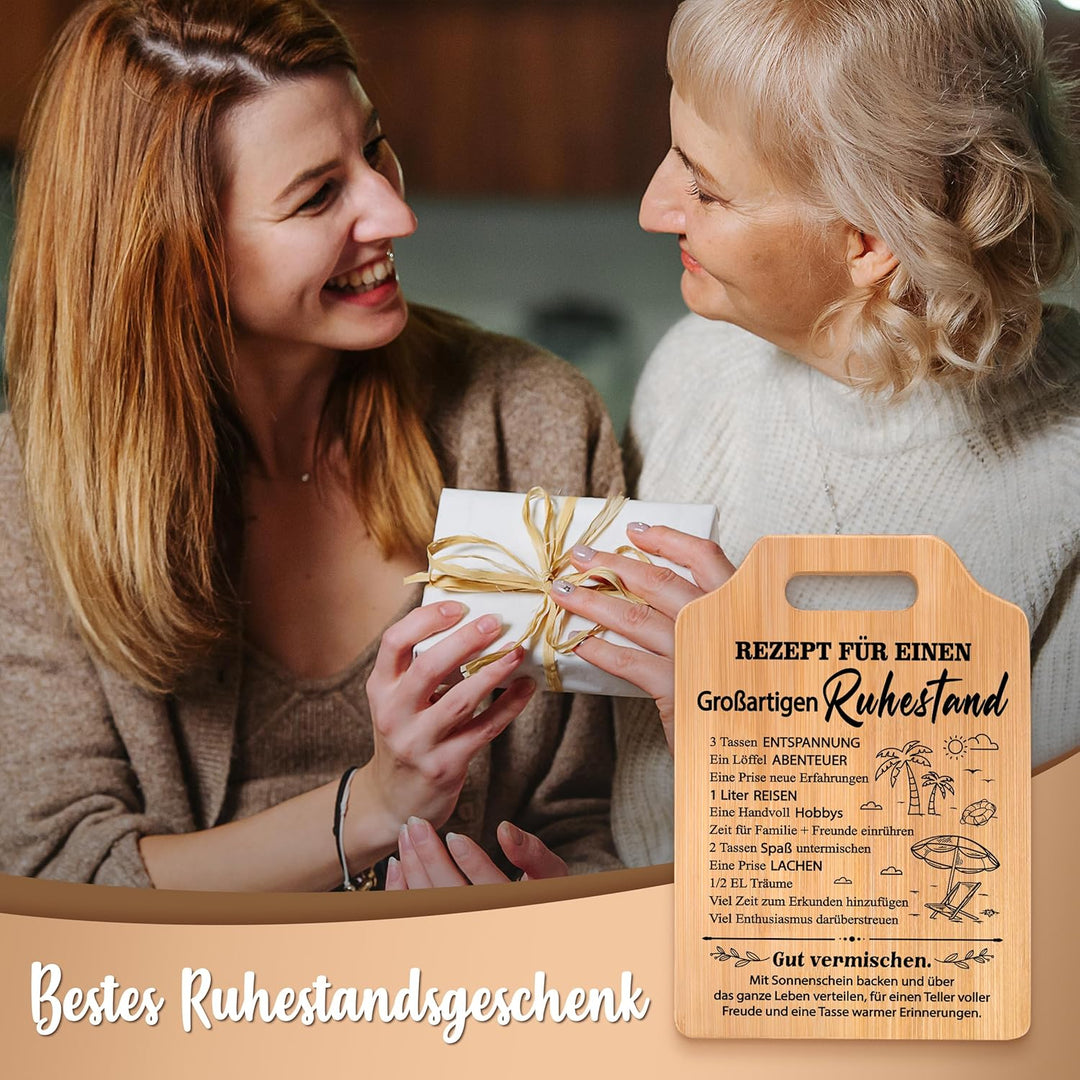 Rentner Geschenk Frau Mann, Bambus Schneidebrett mit Sprüchen, Ruhestand Geschenk, Ruhestandspräsent