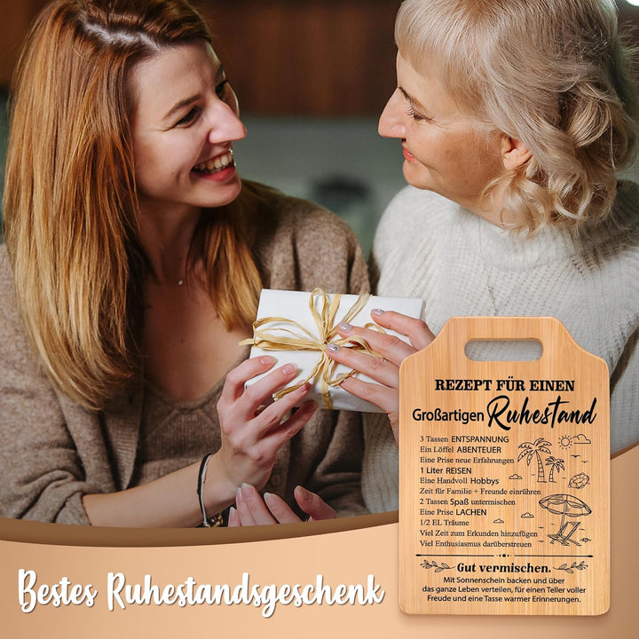 Rentner Geschenk Frau Mann, Bambus Schneidebrett mit Sprüchen, Ruhestand Geschenk, Ruhestandspräsent