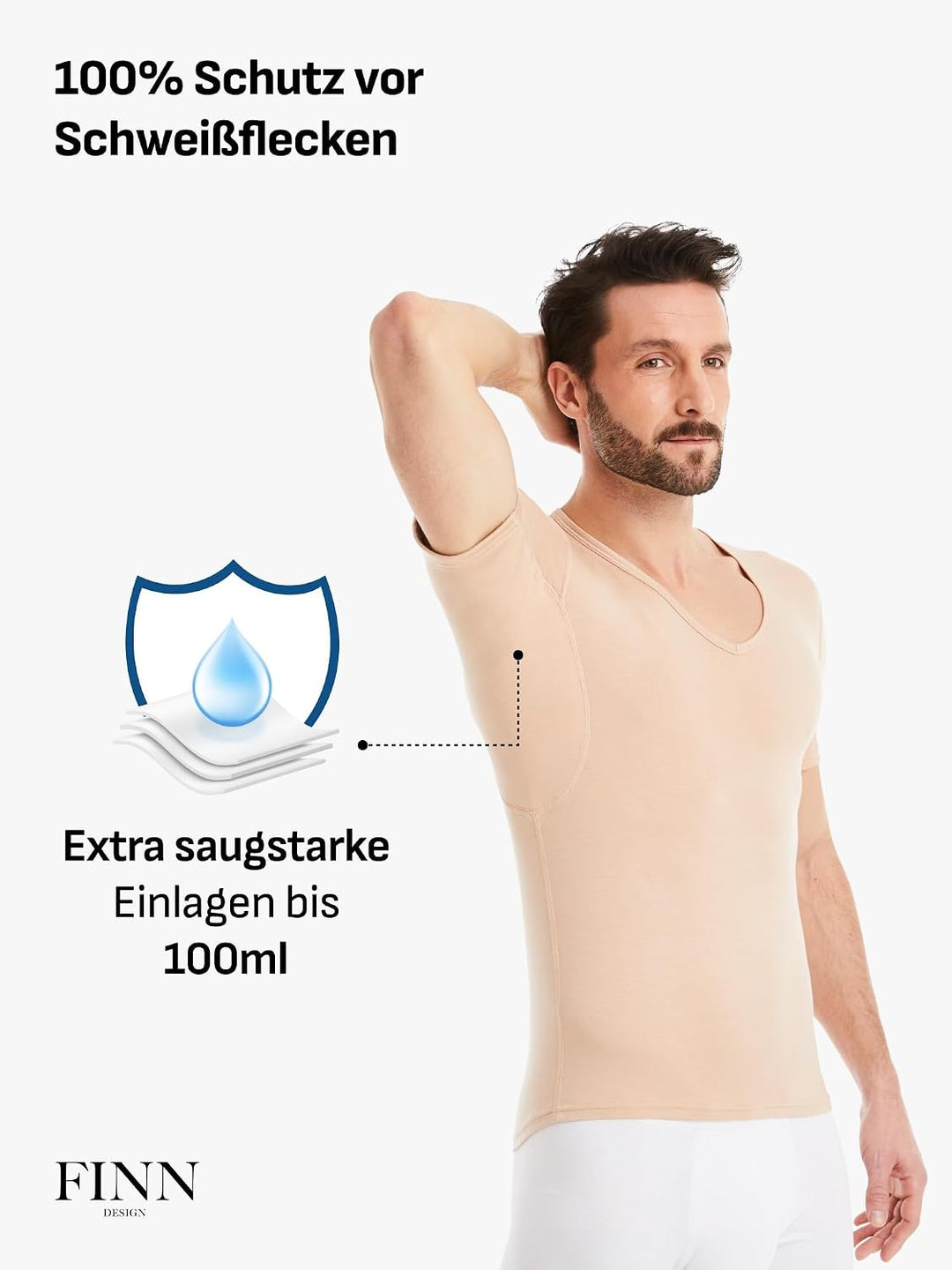 FINN Anti-Schweiss Shirt Herren mit V-Ausschnitt und integrierten Achselpads gegen Starkes Schwitzen