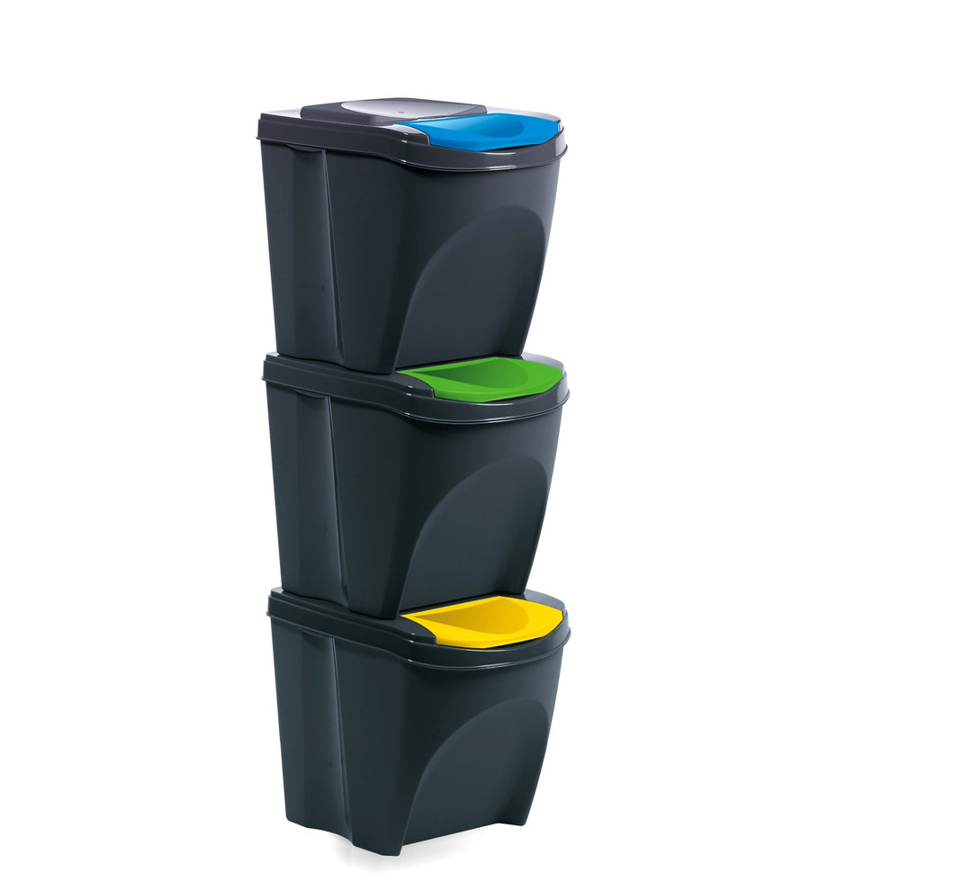 Mülleimer Abfalleimer Mülltrennsystem 75L - 3x25L Behälter Sorti Box Müllsortierer 3 Farben von rg-v