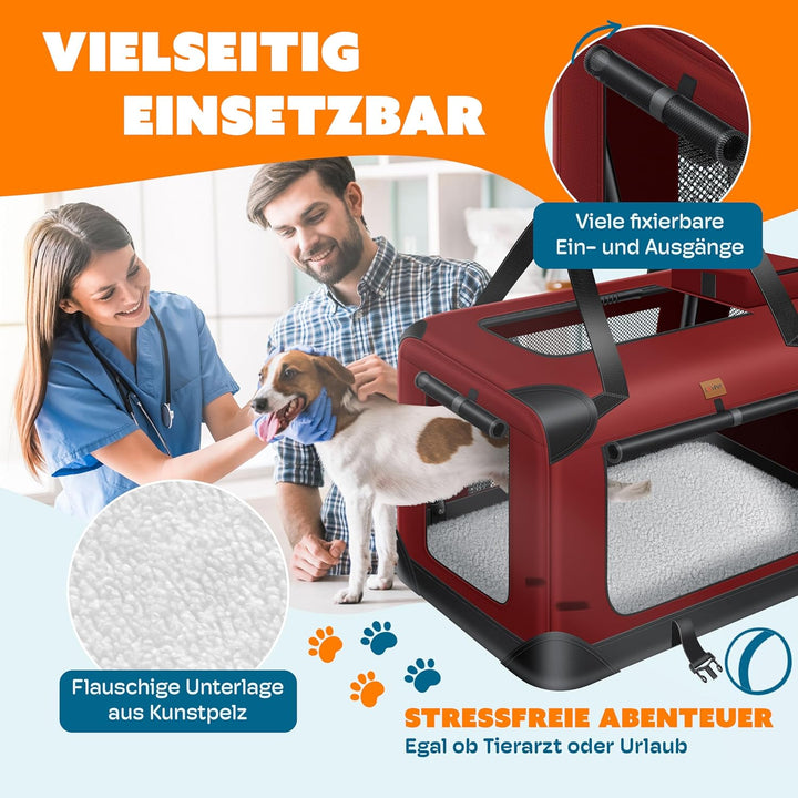 Lovpet® Transportbox Hund Katze Transporttasche M 60x42x42cm | Hunde-Tragetasche Faltbare Katzentasc
