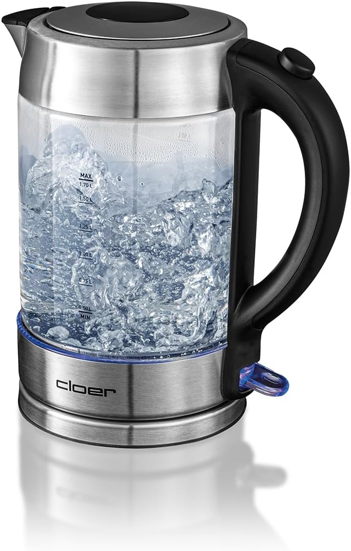 Cloer 4429 Glas Wasserkocher,Testsieger Haus und Garten 02.2019, 2200 Watt, LED-Beleuchtung, verrieg