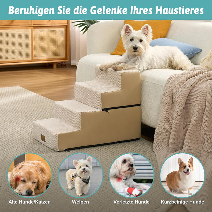COZY KISS Hundetreppe 4 Stufen 45cm Hoch, 2-in-1 Hundetreppen für Kleine Hunde Alte Katzen, Faltbare