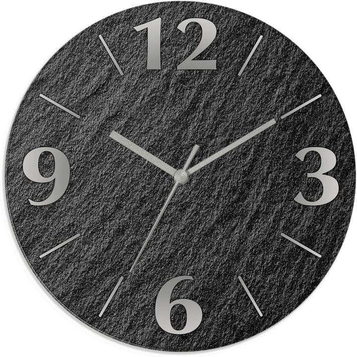 ARTLAND Wanduhr ohne Tickgeräusche aus Glas Funkuhr Ø 30 cm Rund Lautlos Ø 30 cm Schieferoptik U1RE