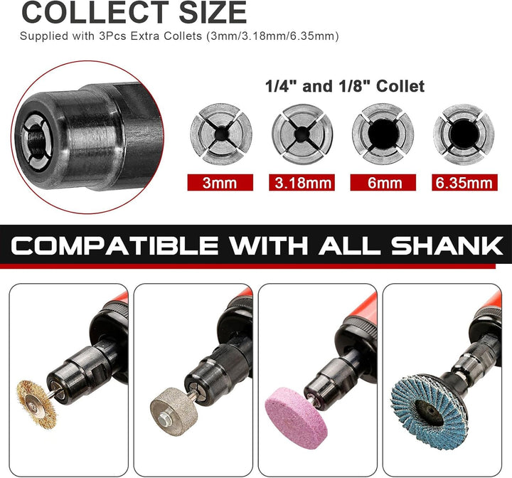Druckluftschleifer, Druckluft Winkelschleifer Set - Mini Druckluft Schleifer mit 6mm & 3mm Spannzang