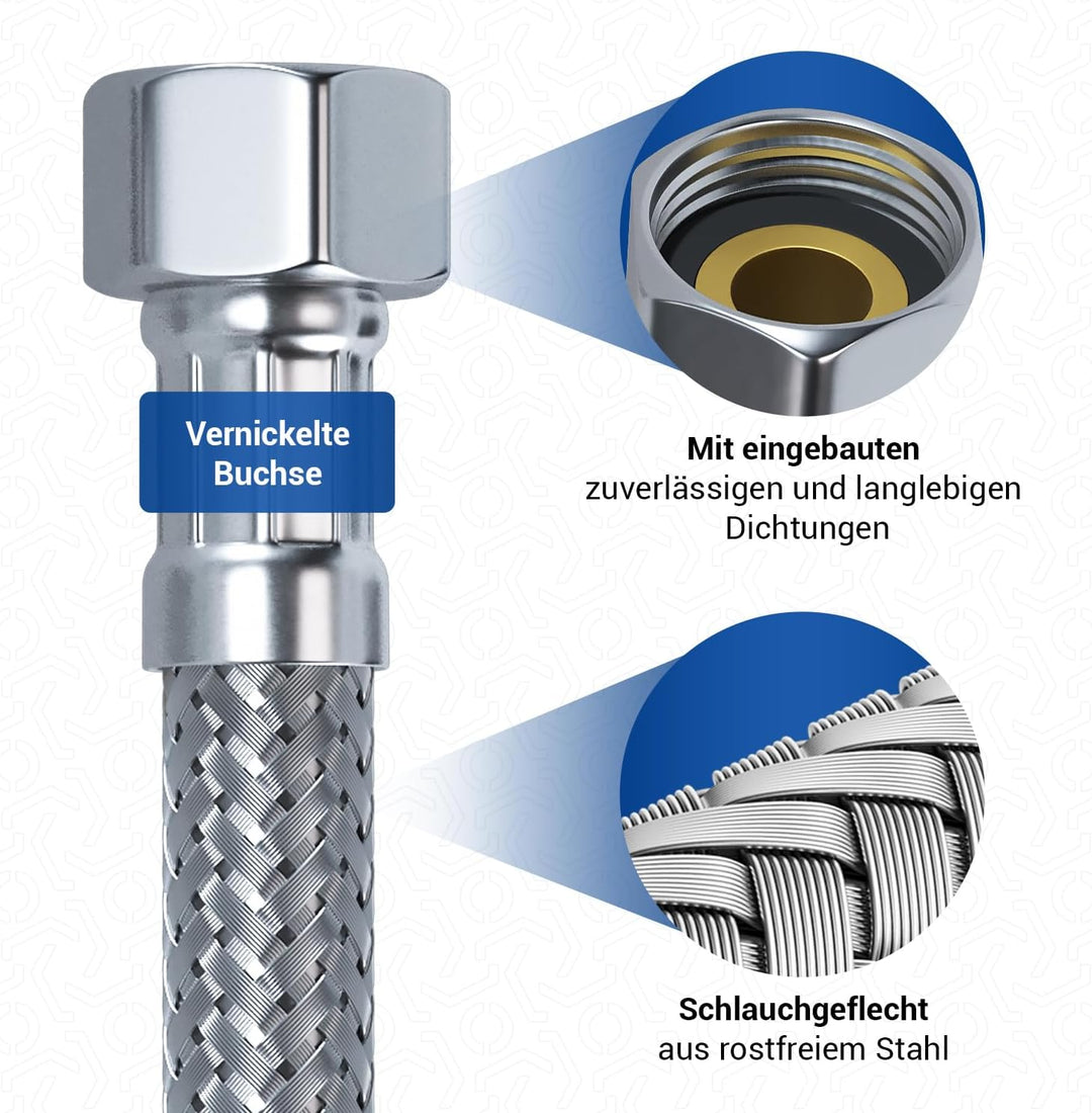 VIOKS Panzerschlauch 3/8 Zoll ÜM x M10 x 300 cm Anschlussschlauch Wasserhahn &amp; Verlängerung Wasseran