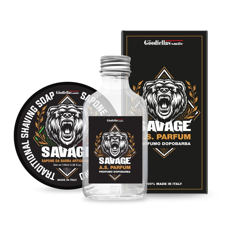 THE GOODFELLAS' SMILE Savage DUO SET. Shaving Soap and Aftershave Set, 500 g