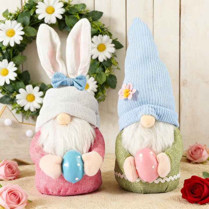 2 Stück Ostern Deko Wichtel,Handgemachte Plüsch Osterhasen Zwerg mit Eiern,Osterhasen Wichtel Plüsch