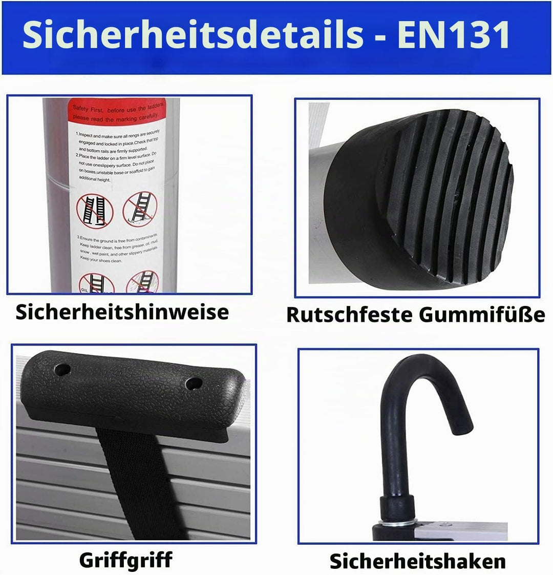 5 m Teleskopleiter mit Dachhaken-Kit Aluminium, tragbar, multifunktional, faltbar, tragbar, strapazi