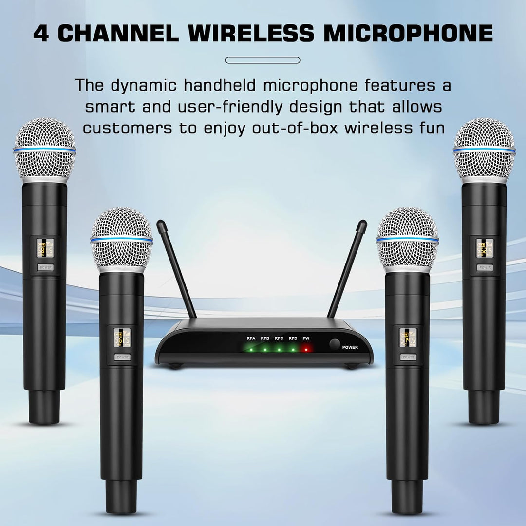 Depusheng R4-Pro Karaoke-Funkmikrofone, professionelles 4-Kanal-Handmikrofonsystem, dynamisches Meta