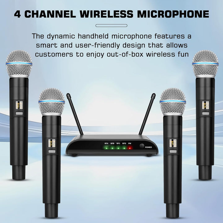 Depusheng R4-Pro Karaoke-Funkmikrofone, professionelles 4-Kanal-Handmikrofonsystem, dynamisches Meta