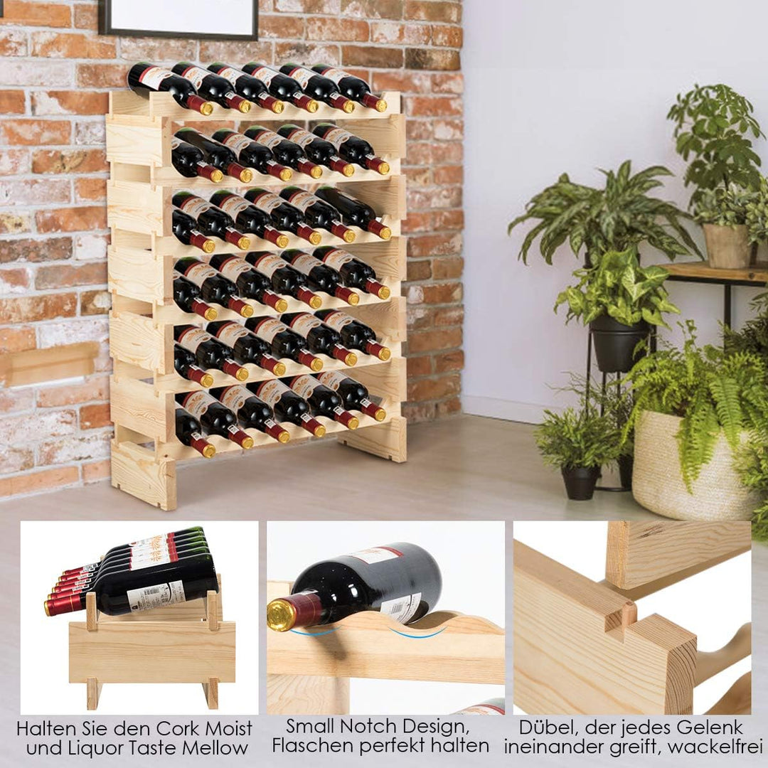 COSTWAY Weinregal Holz, Stapelbares Weinständer Flaschenregal 6 Höhe zur Auswahl, Holzregal stabil,