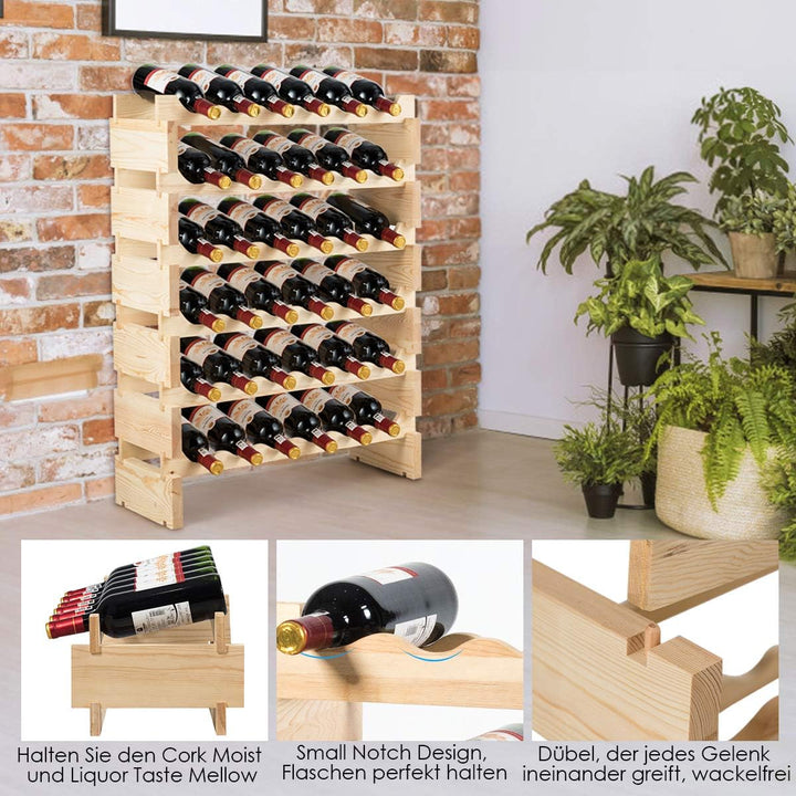 COSTWAY Weinregal Holz, Stapelbares Weinständer Flaschenregal 6 Höhe zur Auswahl, Holzregal stabil,